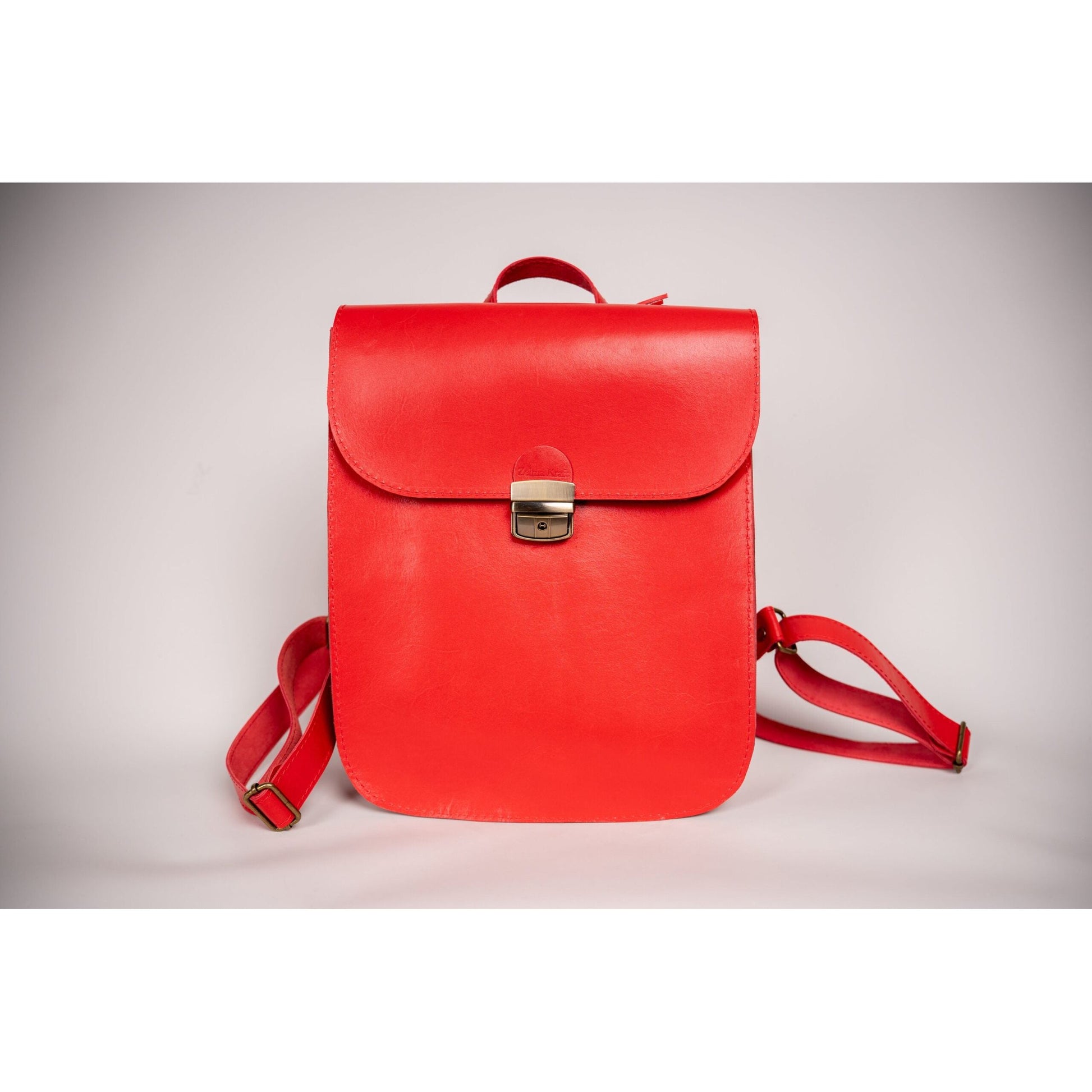 Natural Leather Saddle Backpack - Red