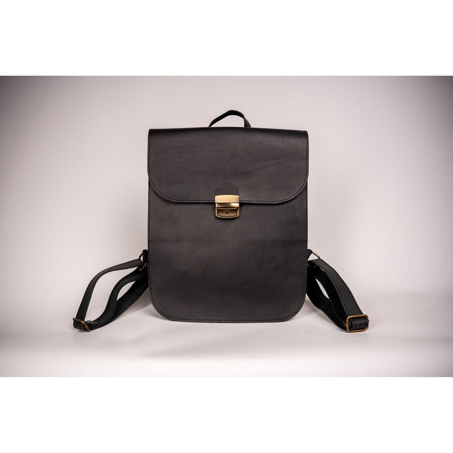 Natural Leather Saddle Backpack - Black