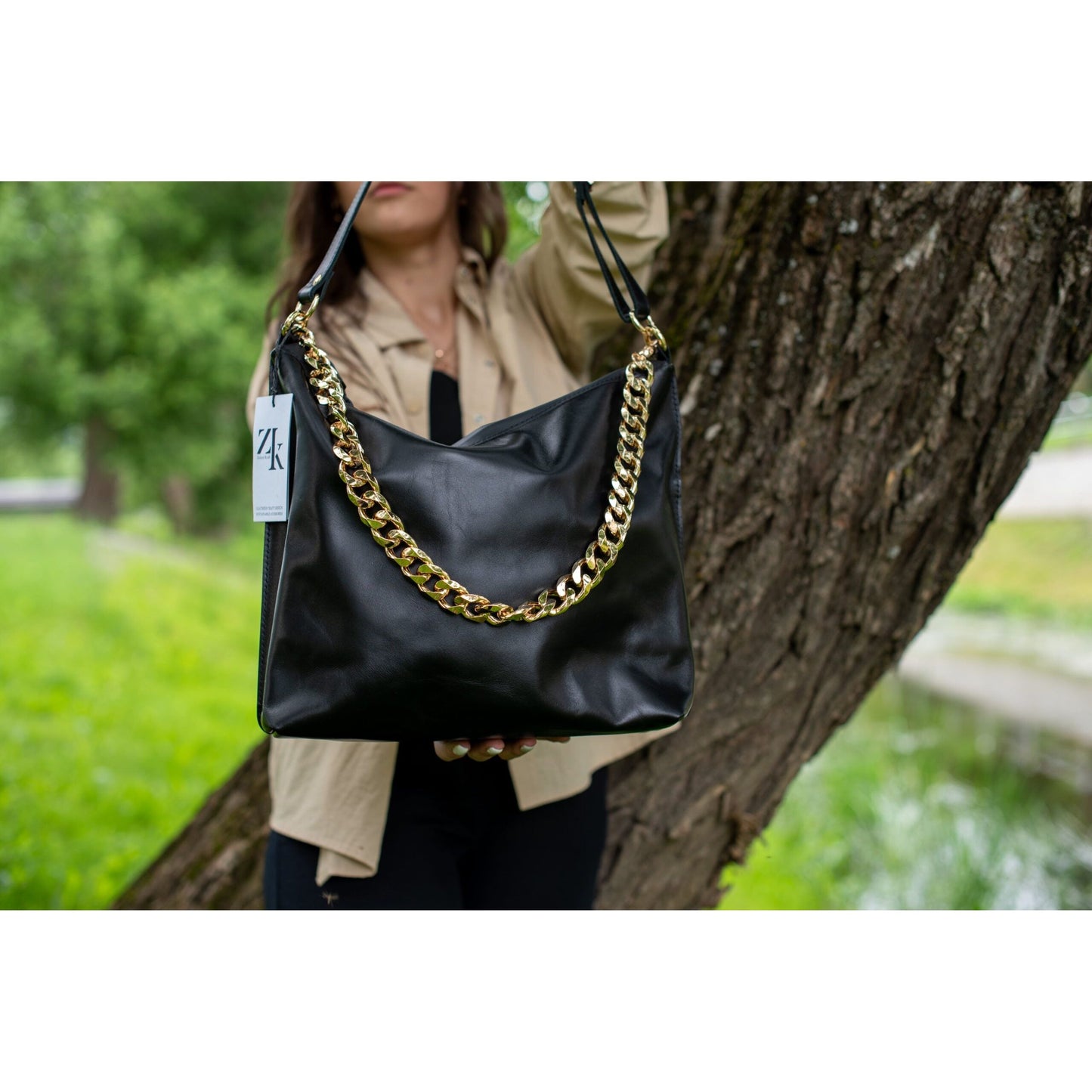 Black Leather Hobo Bag - Large