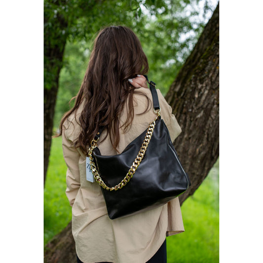 Black Leather Hobo Bag - Large