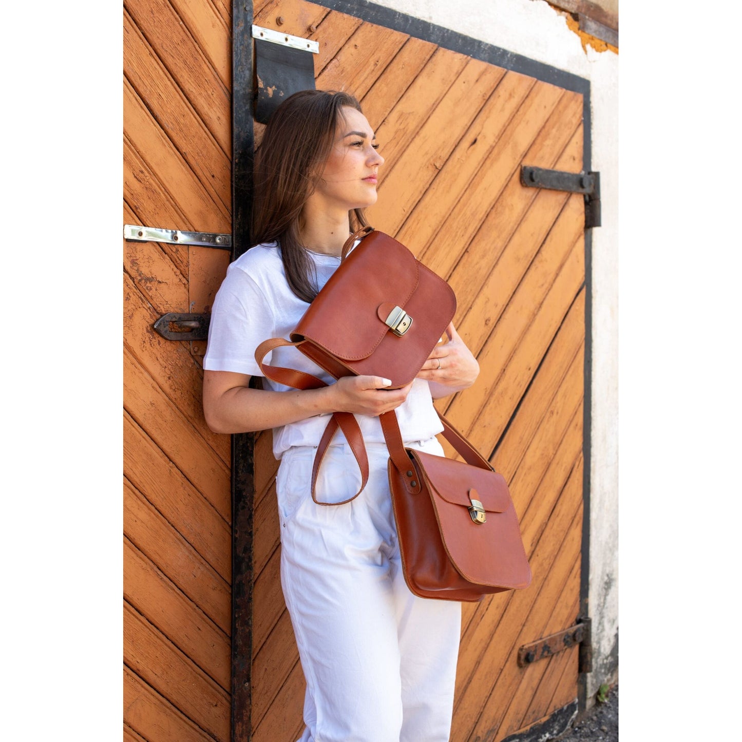 Natural Leather Saddle Bag Large – Light Brown