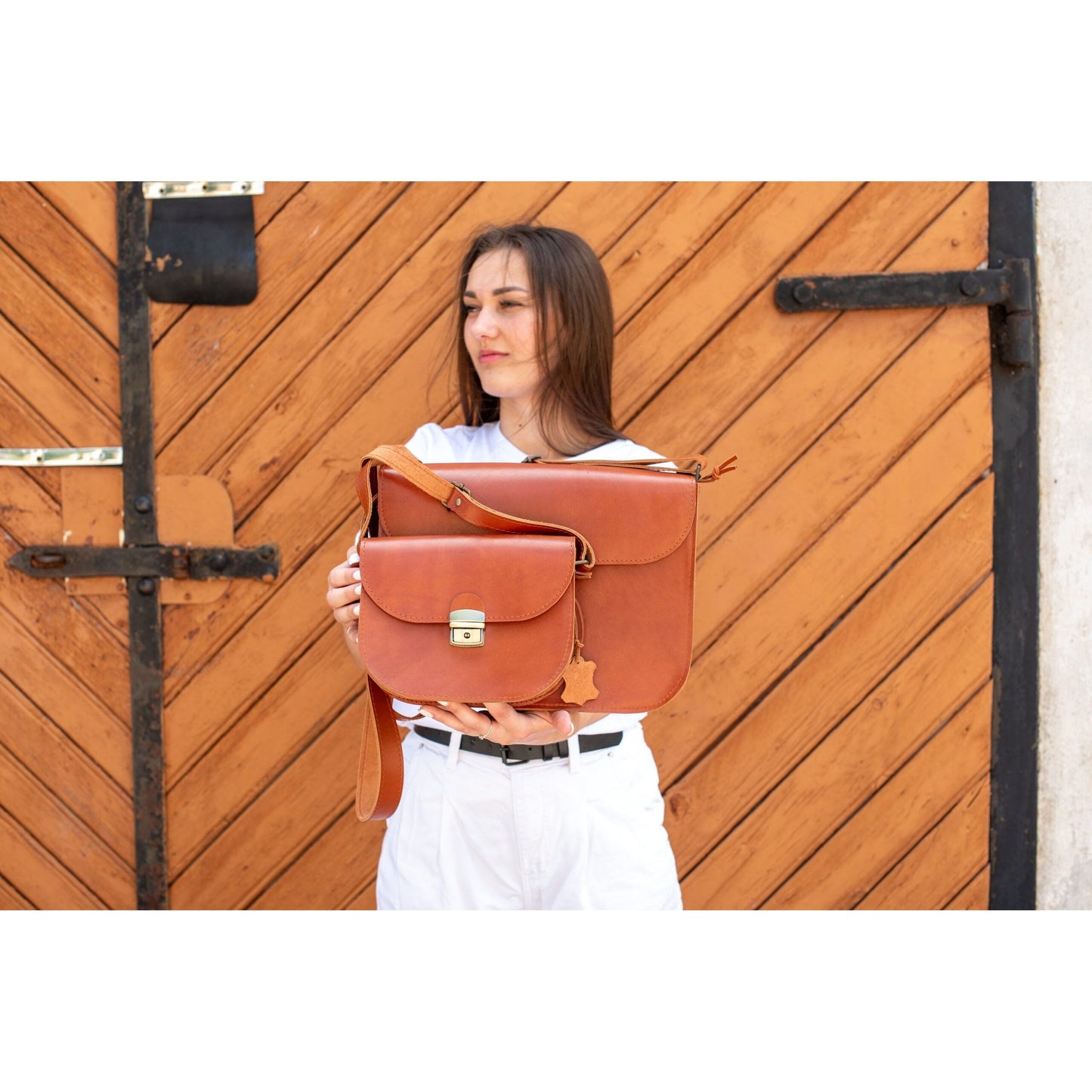 Natural Leather Saddle Bag Medium – Light Brown