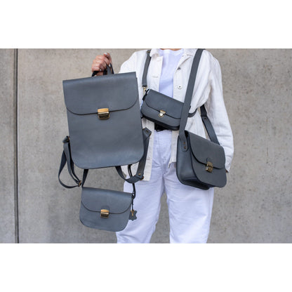 Natural Leather Saddle Backpack - Grey