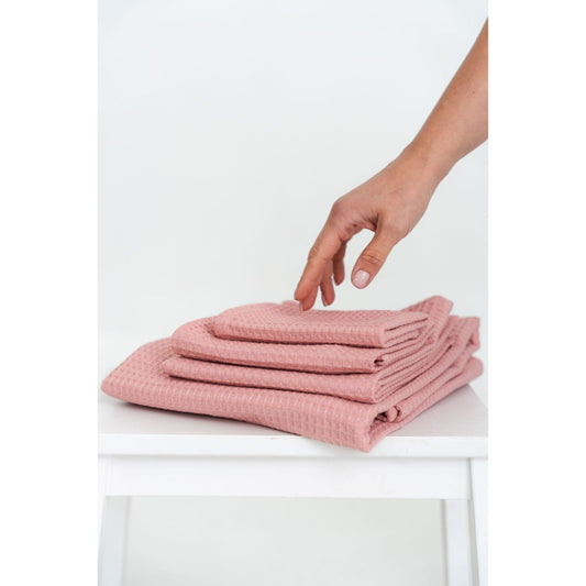 Organic Waffle Cotton Towel - Peach