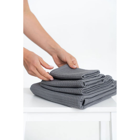 Organic Waffle Cotton Towel - Gray