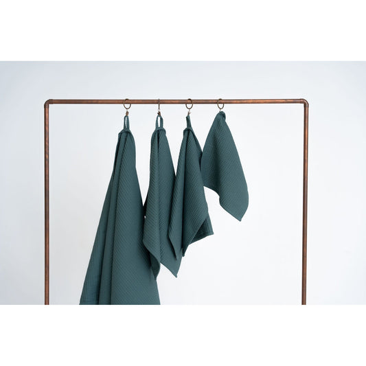 Organic Waffle Cotton Towel - Petrol