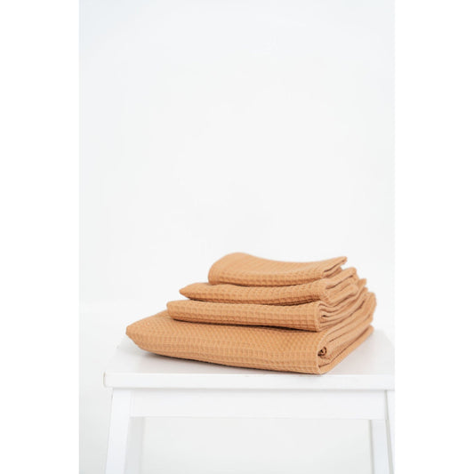 Organic Waffle Cotton Towel - Caramel