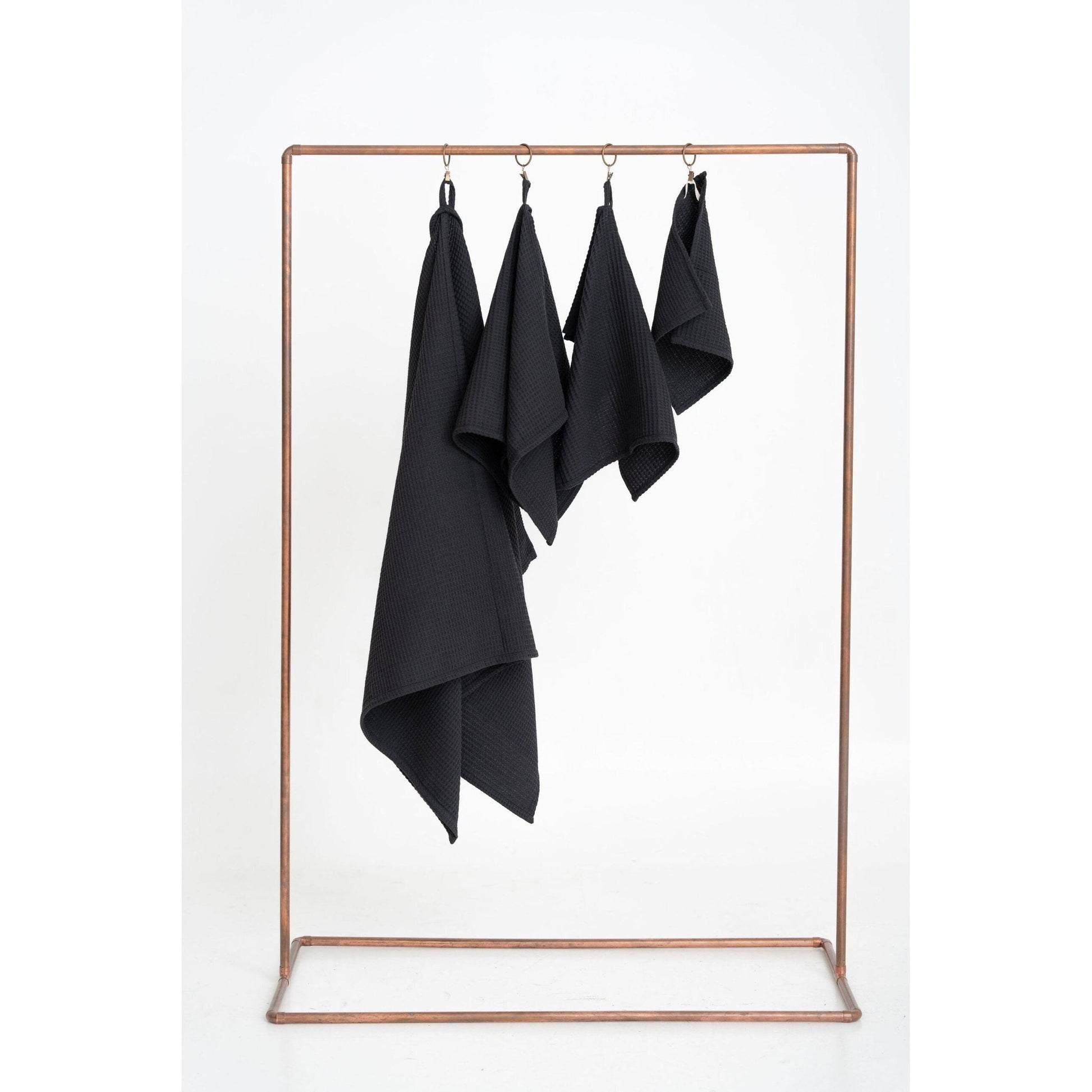 Organic Waffle Cotton Towel - Black