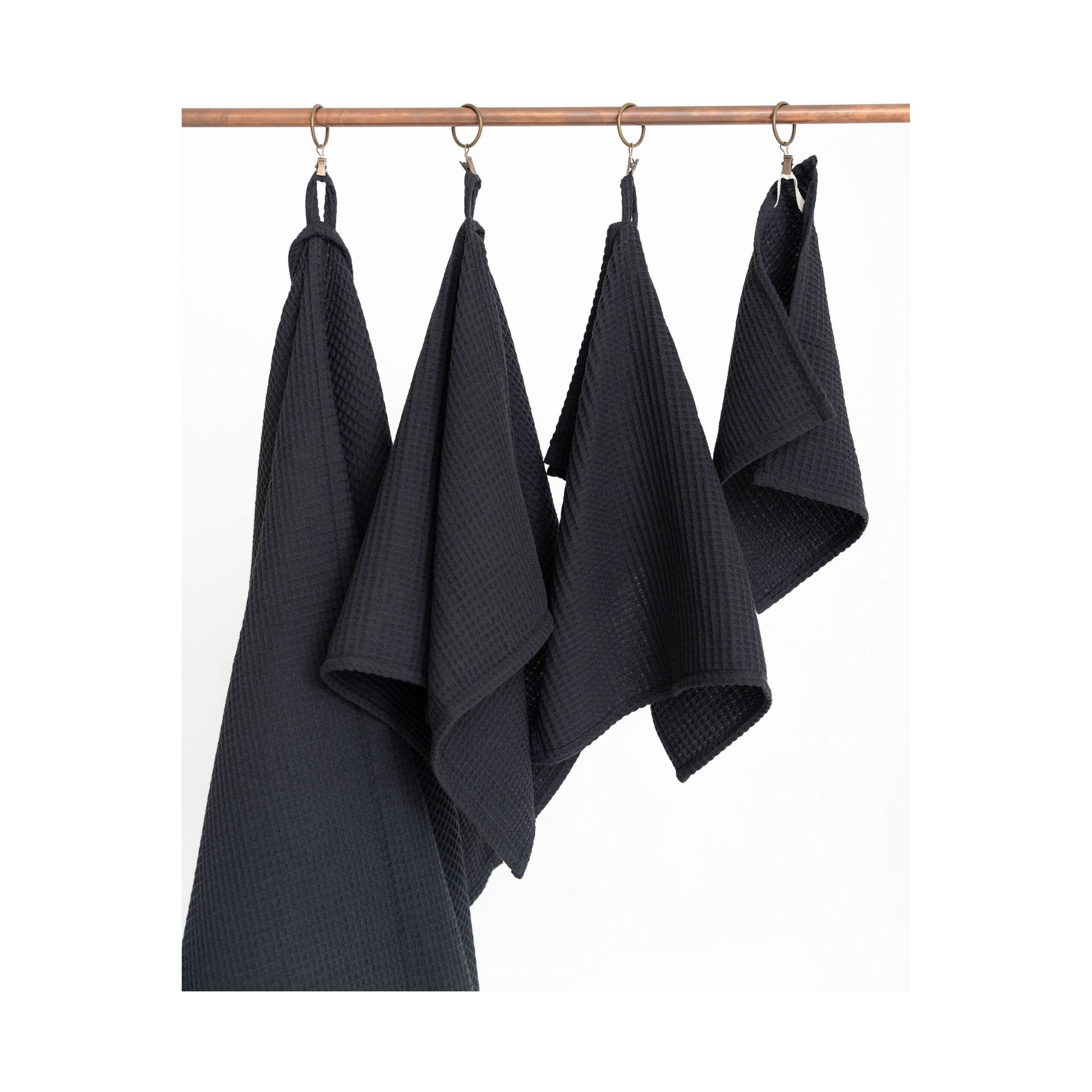 Organic Waffle Cotton Towel - Black