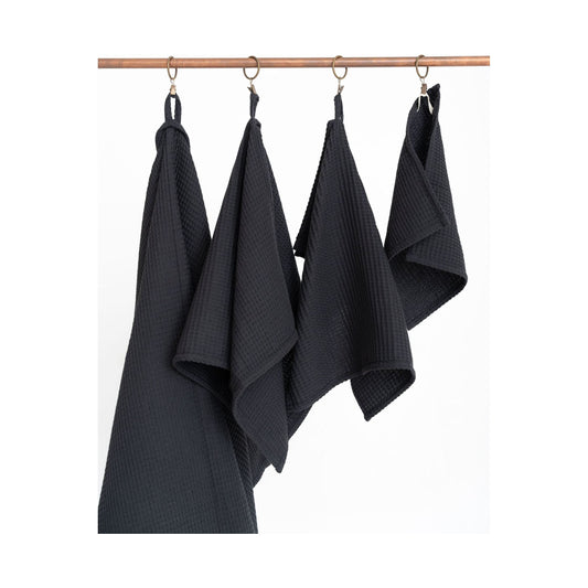 Organic Waffle Cotton Towel - Black