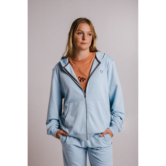 Panda Soft Fleece -vetoketjullinen huppari - Vaaleansininen