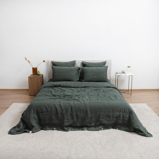 Pellava pussilakanasetti - Forest Green (Parivuode) - Linen Tales
