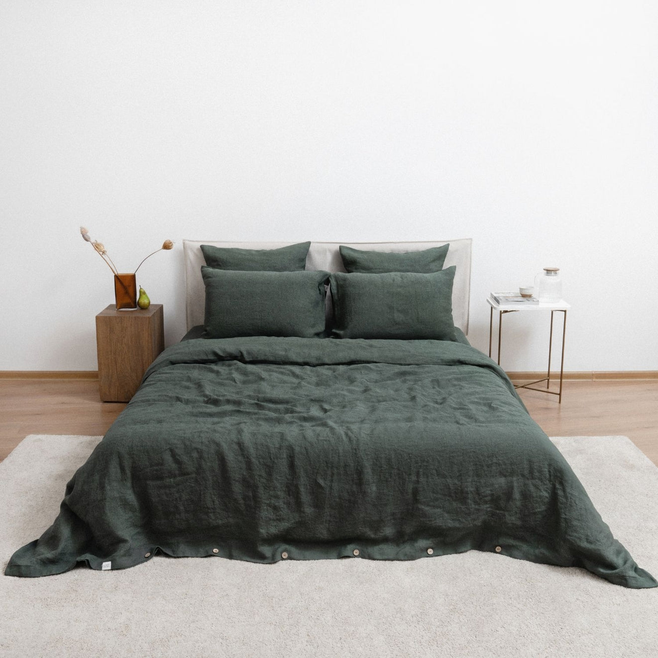 Pellava pussilakanasetti - Forest Green (yhden hengen) - Linen Tales