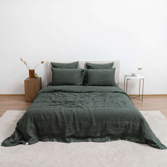 Pellava pussilakanasetti - Forest Green (yhden hengen) - Linen Tales