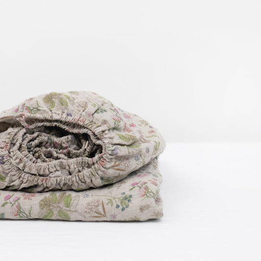 Pellavainen muotoonommeltu aluslakana Botany 2 (160x200x30 cm) - Linen Tales