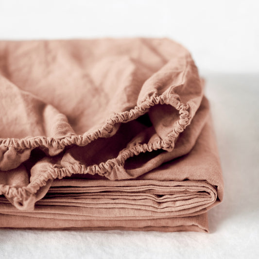 Pellavainen muotoonommeltu aluslakana Cafe Creme (Yhden hengen) - Linen Tales
