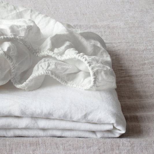 Pellavainen muotoonommeltu aluslakana White (140x200x20 cm) - Linen Tales