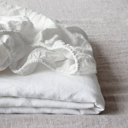 Pellavainen muotoonommeltu aluslakana White (180x200x30 cm) - Linen Tales
