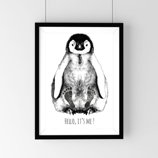 Personalized Baby Penguin Footprint Kit, A3 - Black frame - Kotikauppa