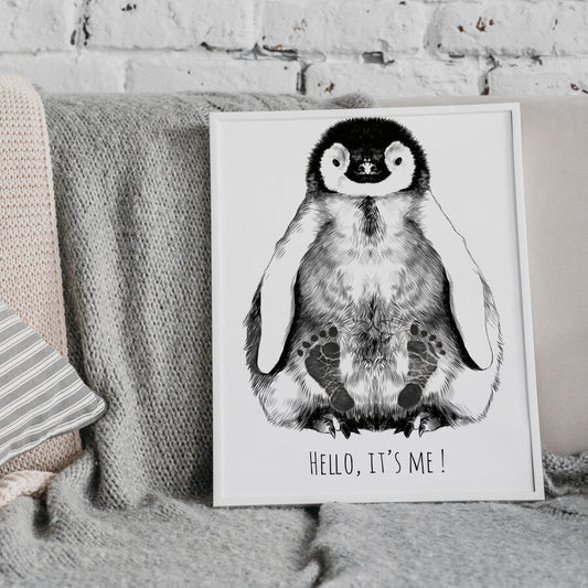 Personalized Baby Penguin Footprint Kit, A3 - White frame - Kotikauppa