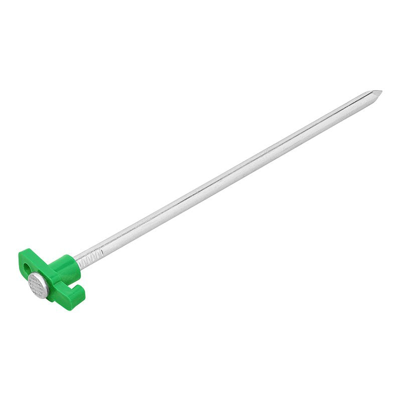 Pimeässä hohtava metallinen telttakiila 25 cm muovikoukulla 6 kpl sisään polyeteenipussissa - Kotikauppa