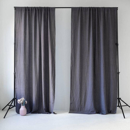 Pimentävä pellavaverho (tankoon) - Tummanharmaa - 2 kpl Setti - Linen Tales