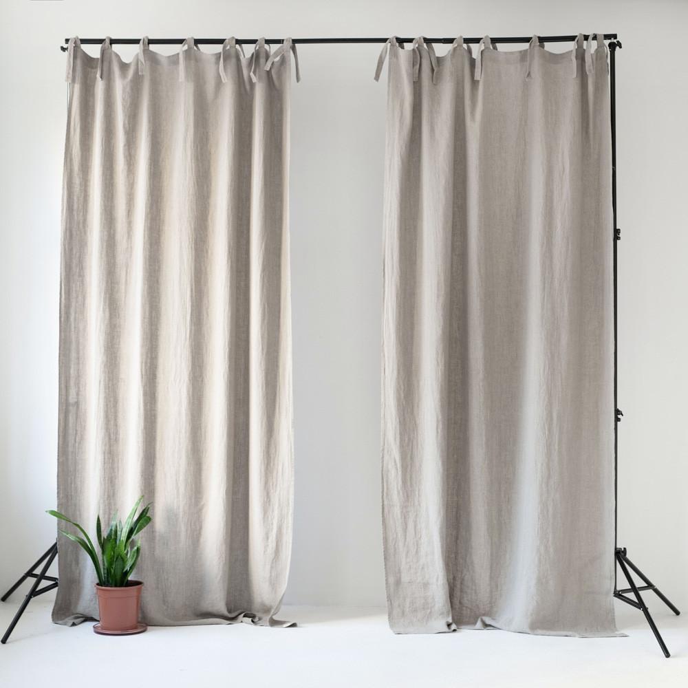 Pimentävä pellavaverho (tankoon sidottavat) - Luonnonvärinen - 2 kpl Setti - Linen Tales