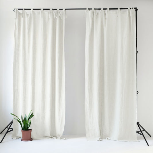 Pimentävä pellavaverho (tankoon sidottavat) - Luonnonvalkoinen - 2 kpl Setti - Linen Tales