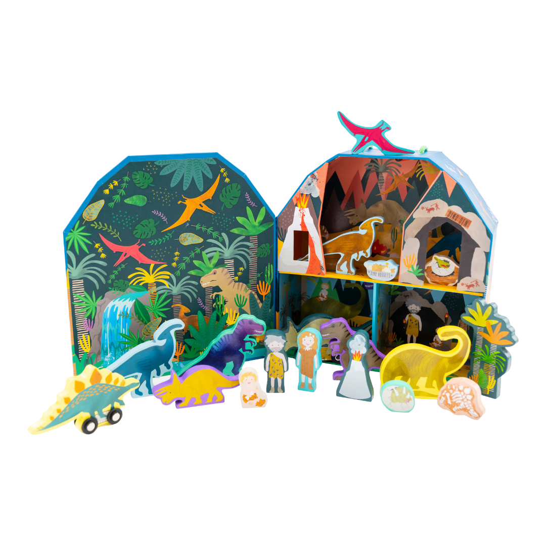 Playbox with Wooden Pieces - Dinosaur - Kotikauppa