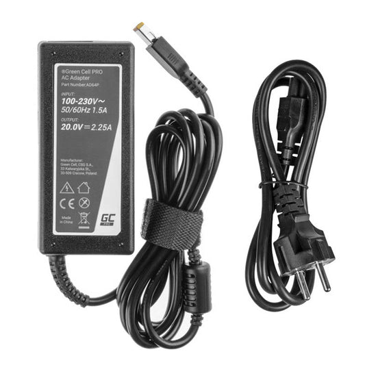 Power supply Green Cell PRO 20V 2.25A 45W for Lenovo G40-30 G50-30 V110-15IAP V130-15IGM Yoga 300-11IBR ThinkPad X240 T440 - Kotikauppa