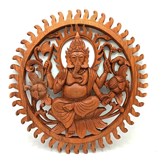 Pyöreä, puinen Ganesh -seinätaulu (40cm) - Kotikauppa