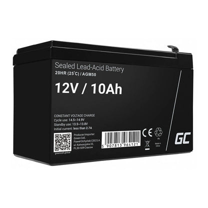 Rechargeable Battery AGM VRLA Green Cell AGM50 12V 10Ah (for UPS, toy car, lawn mower) - Kotikauppa