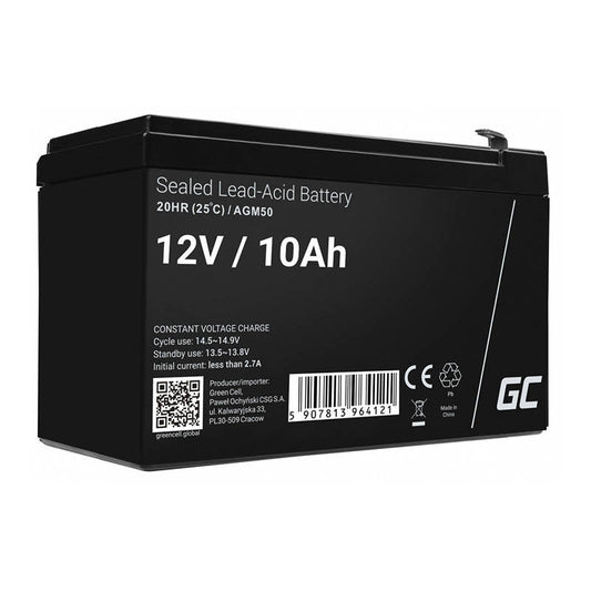 Rechargeable Battery AGM VRLA Green Cell AGM50 12V 10Ah (for UPS, toy car, lawn mower) - Kotikauppa