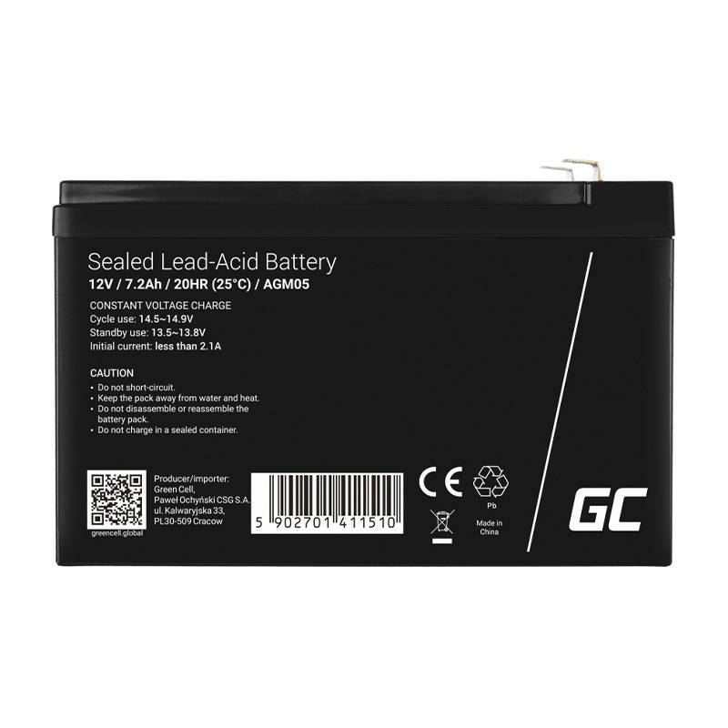 Rechargeable battery AGM 12V 7.2Ah Maintenancefree for UPS ALARM - Kotikauppa