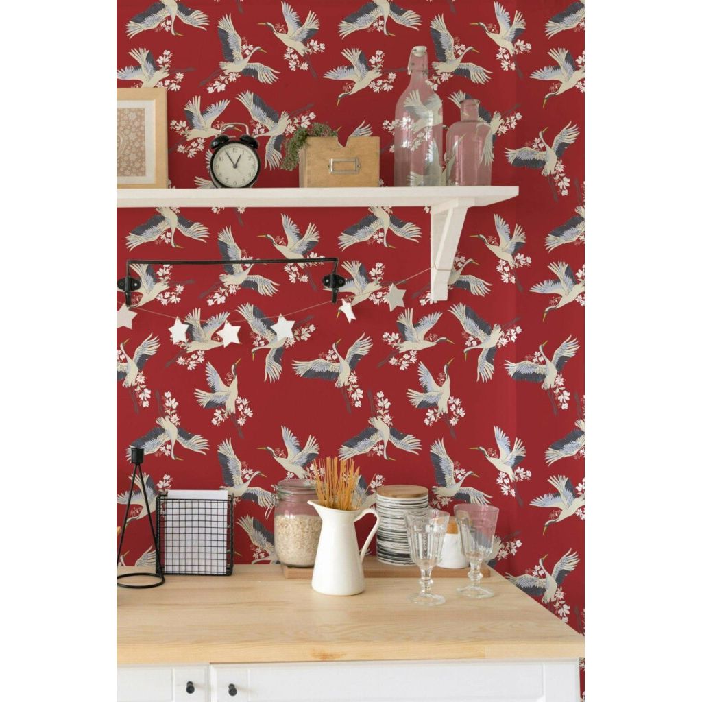 Red Floral Cranes (itseliimautuva) - Kotikauppa