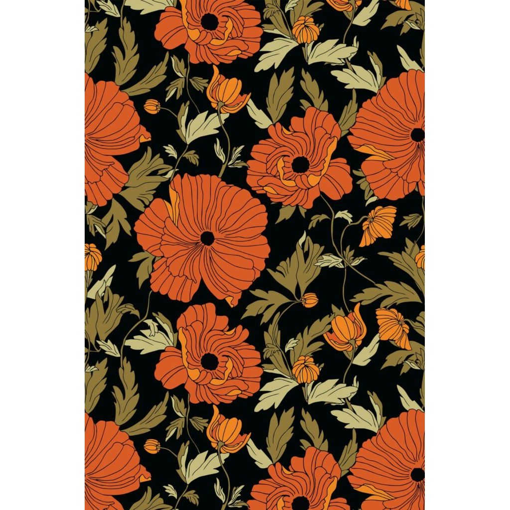 Red and black poppy floral (itseliimautuva) - Kotikauppa