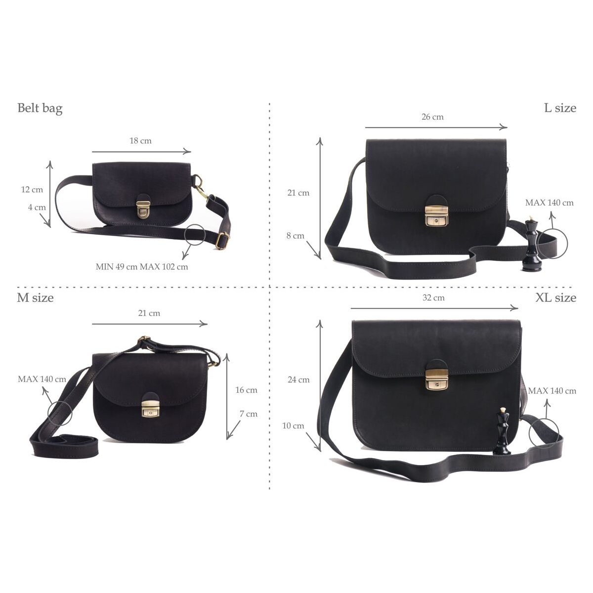 Natural Leather Saddle Bag Large – Black