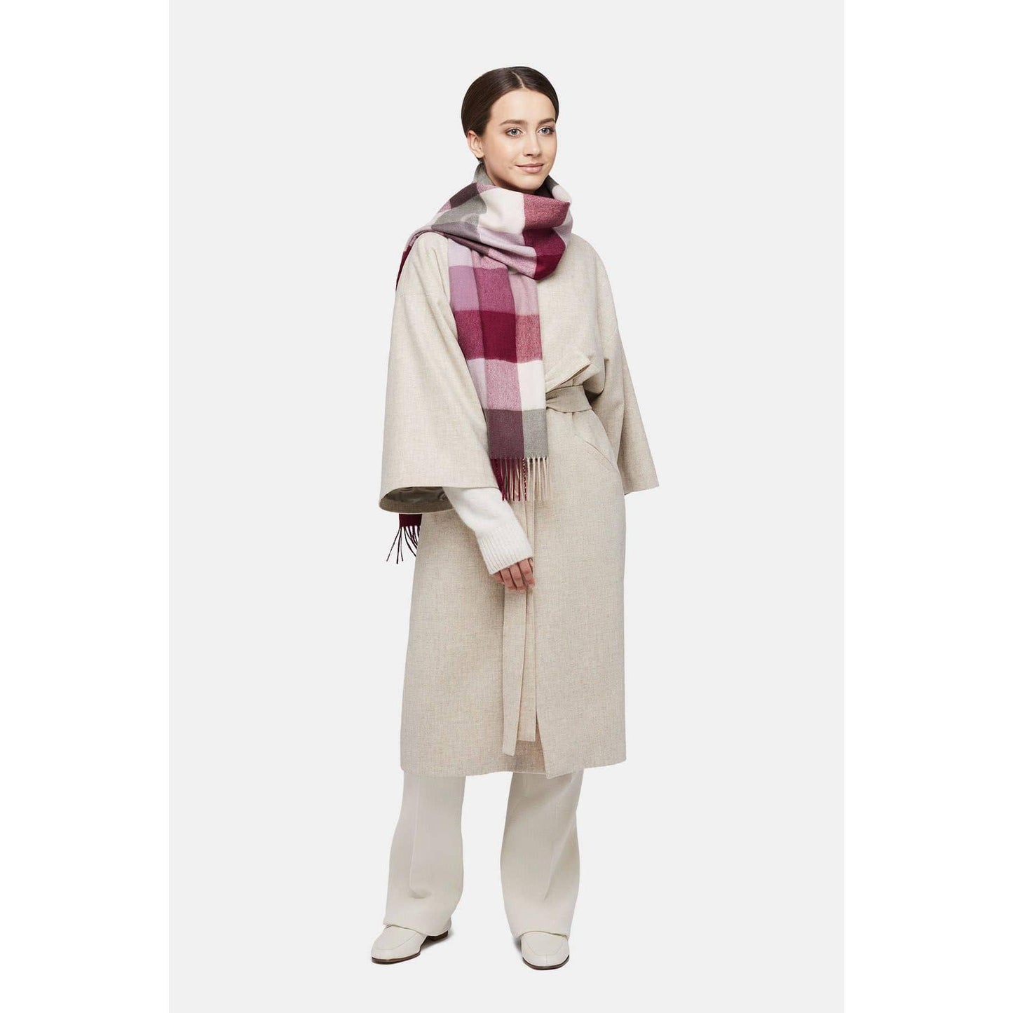 Natural Baby Alpaca Wool Midi Exclusive Check Scarf for Women