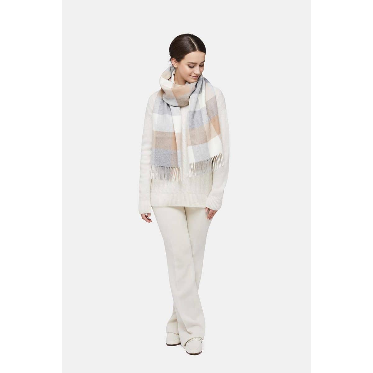 Natural Baby Alpaca Wool Midi Exclusive Check Scarf for Women