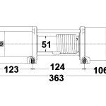 Sähkövinssi 1589kg 12v köysi 12,8m Mitat:363x117x120mm