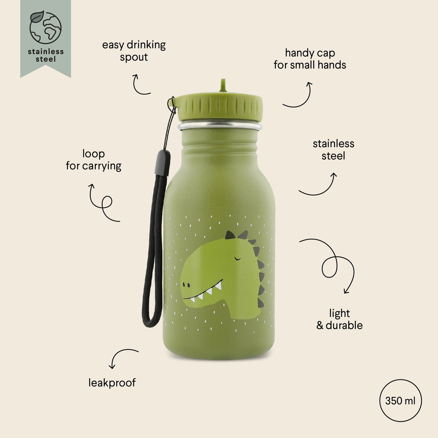 Stainless Steel Bottle 350 ml - Mr Dino - Kotikauppa