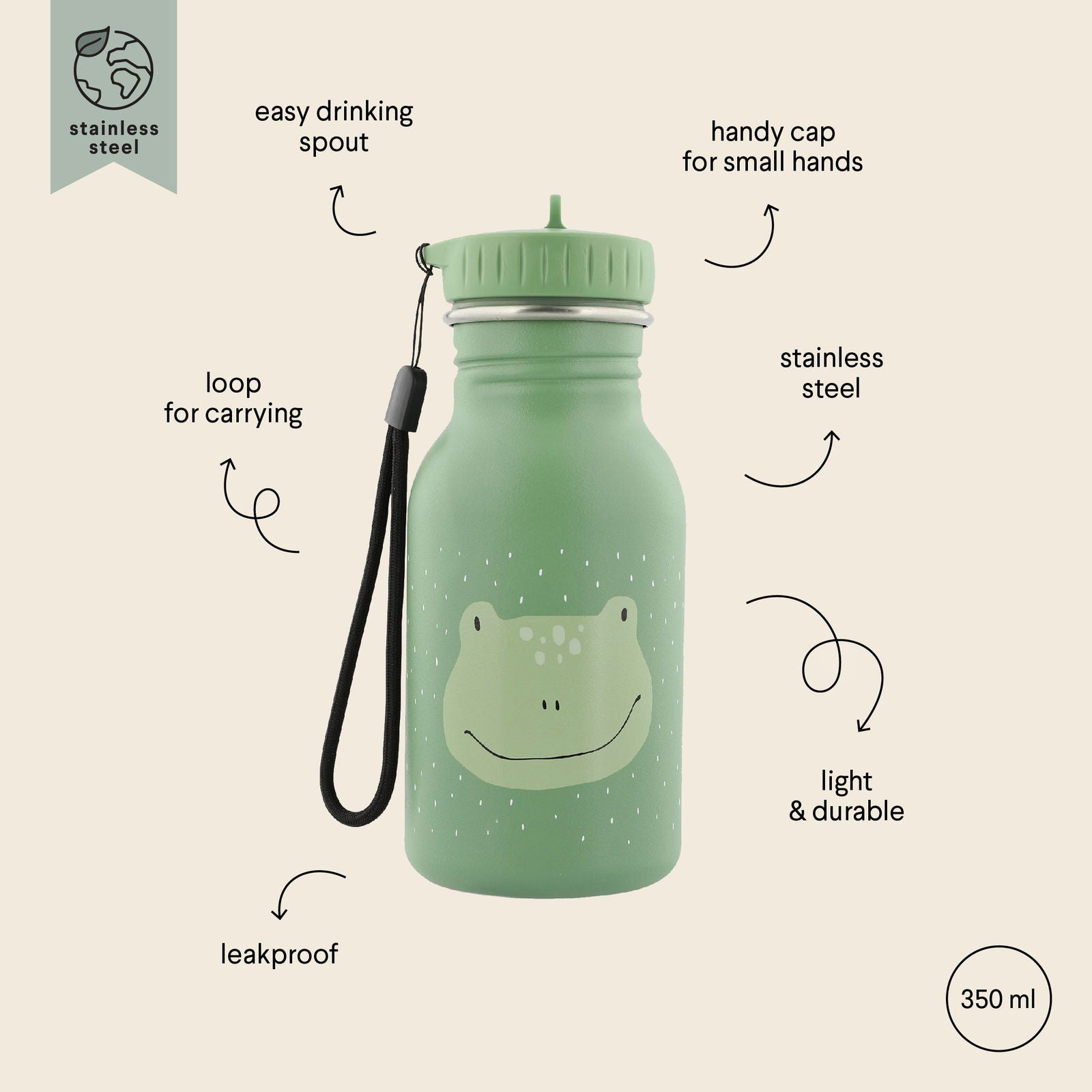 Stainless Steel Bottle 350 ml - Mr Frog - Kotikauppa