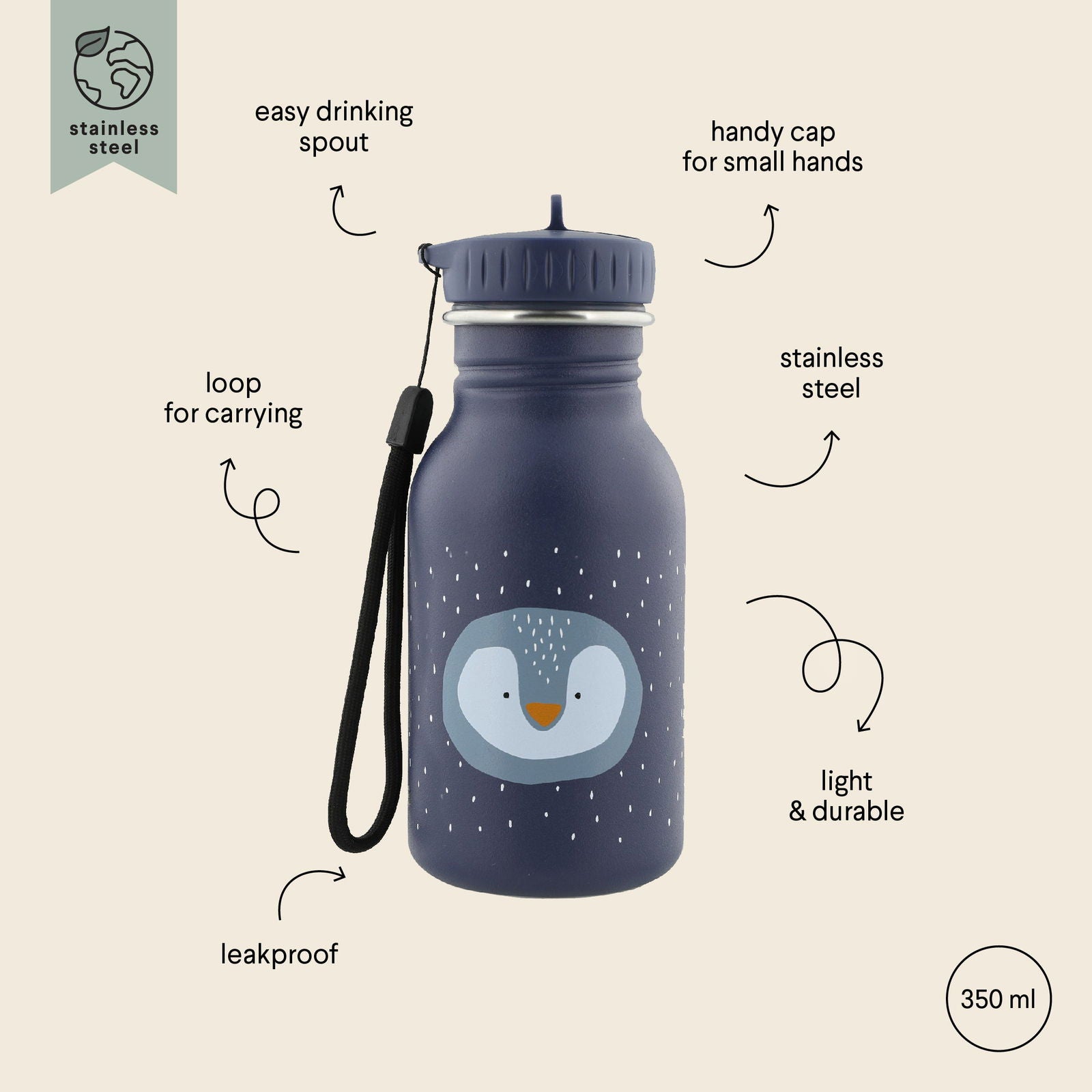 Stainless Steel Bottle 350 ml - Mr Penguin - Kotikauppa
