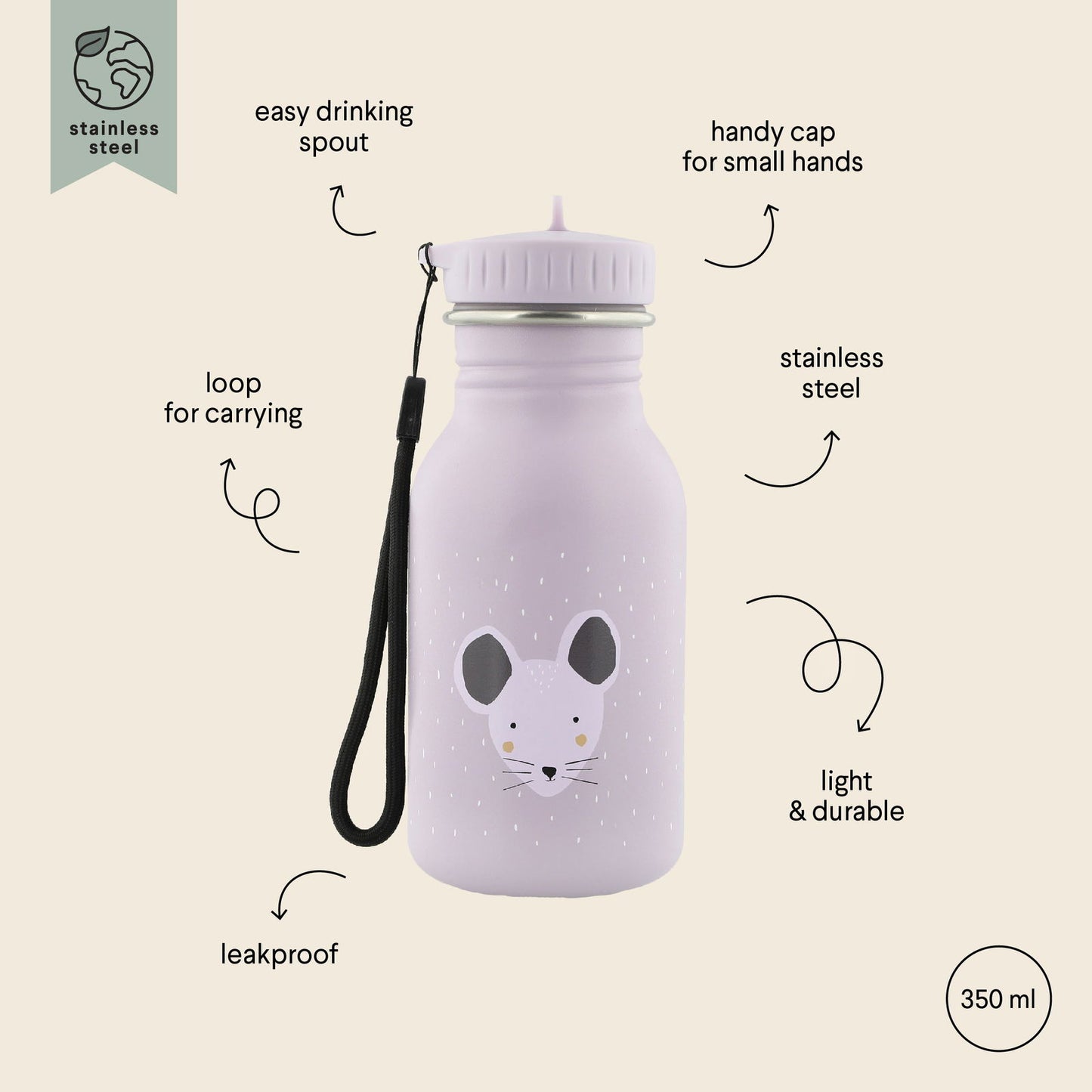 Stainless Steel Bottle 350 ml - Mrs Mouse - Kotikauppa