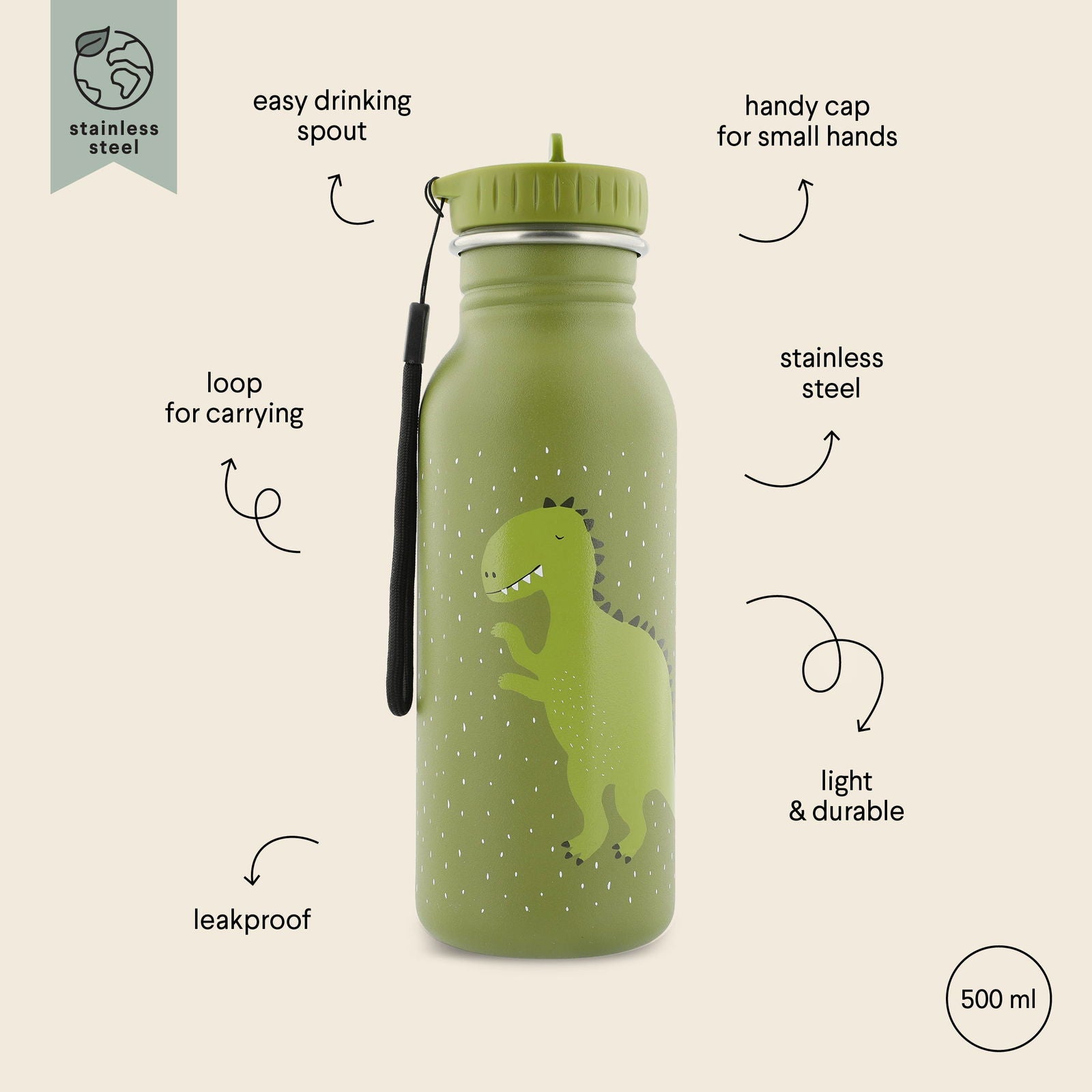 Stainless Steel Bottle 500 ml - Mr Dino - Kotikauppa