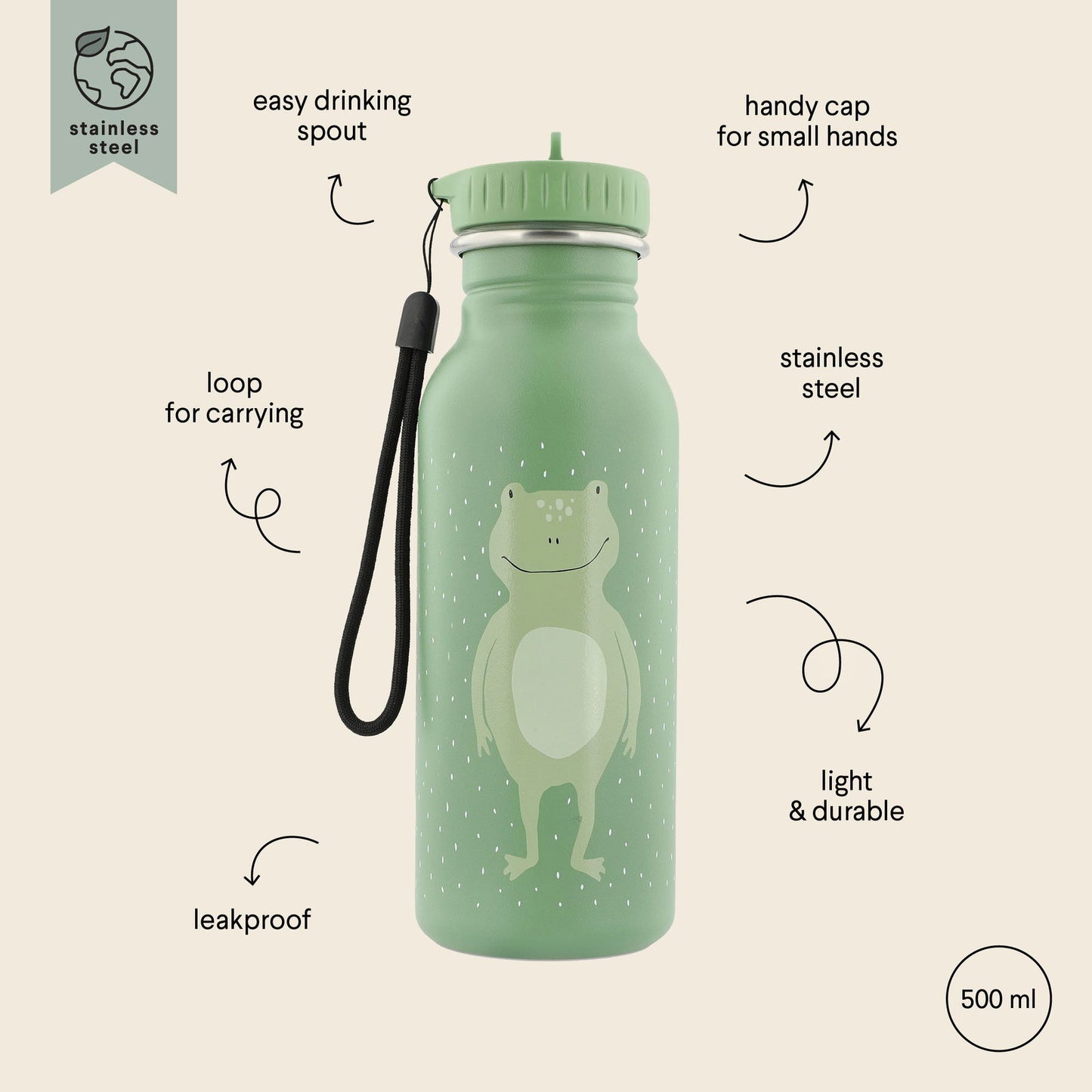 Stainless Steel Bottle 500 ml - Mr Frog - Kotikauppa