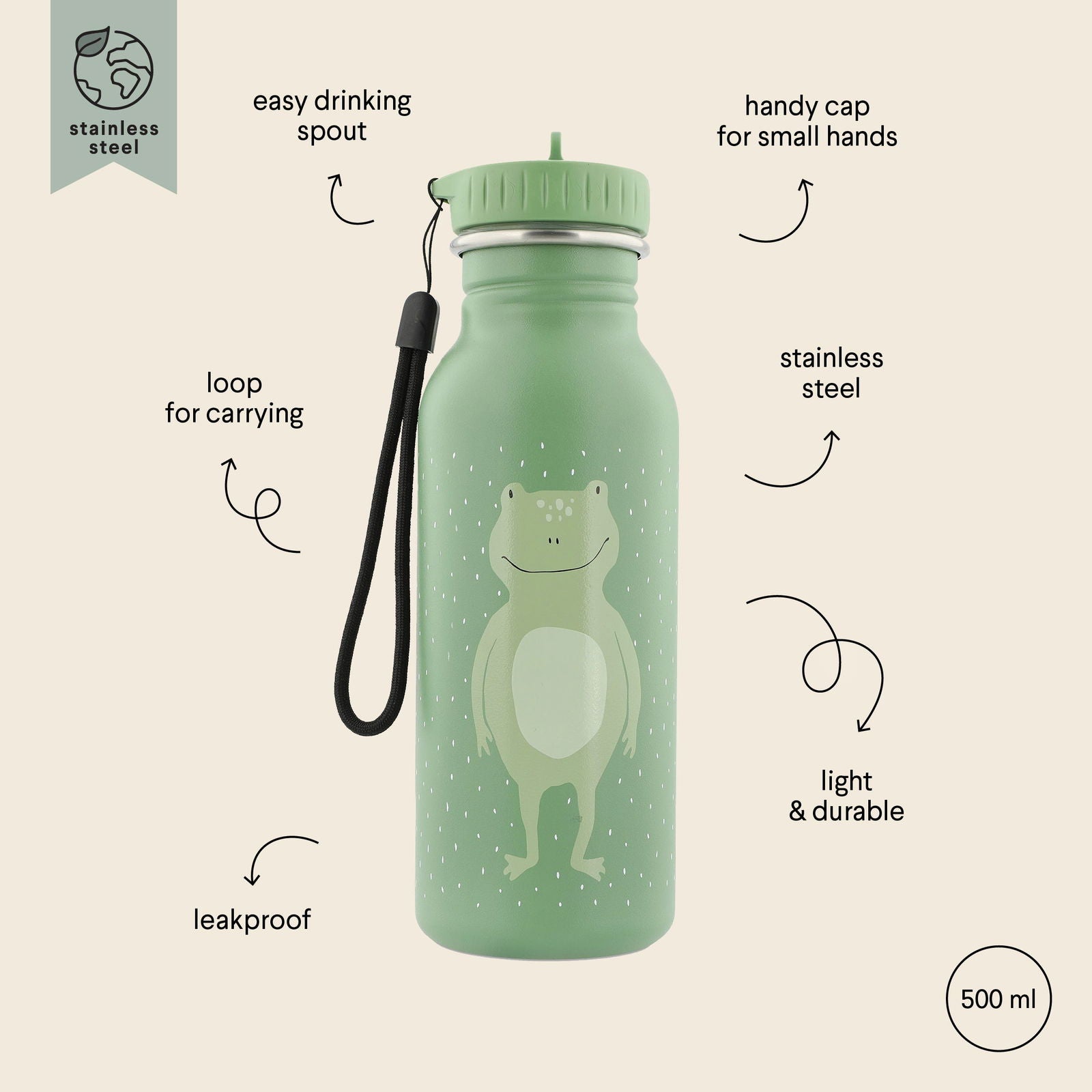 Stainless Steel Bottle 500 ml - Mr Frog - Kotikauppa