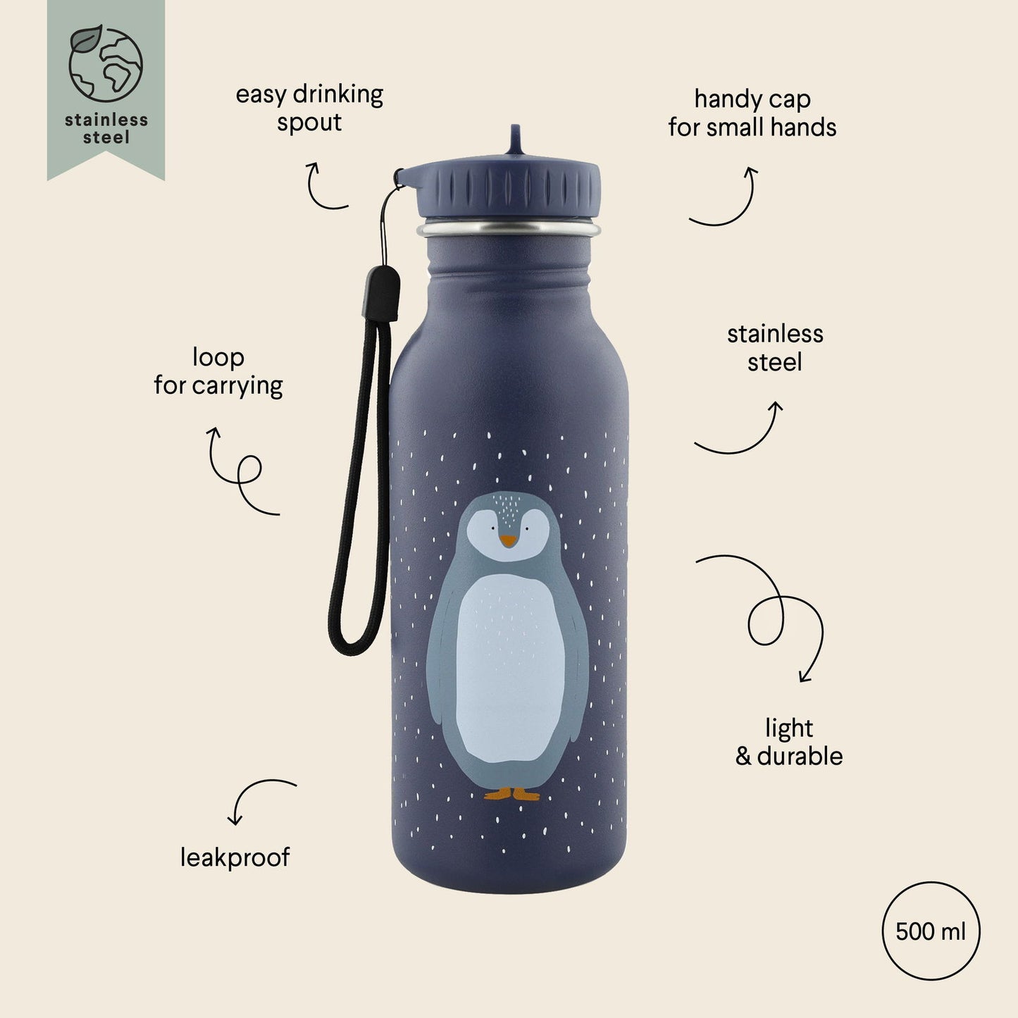 Stainless Steel Bottle 500 ml - Mr Penguin - Kotikauppa