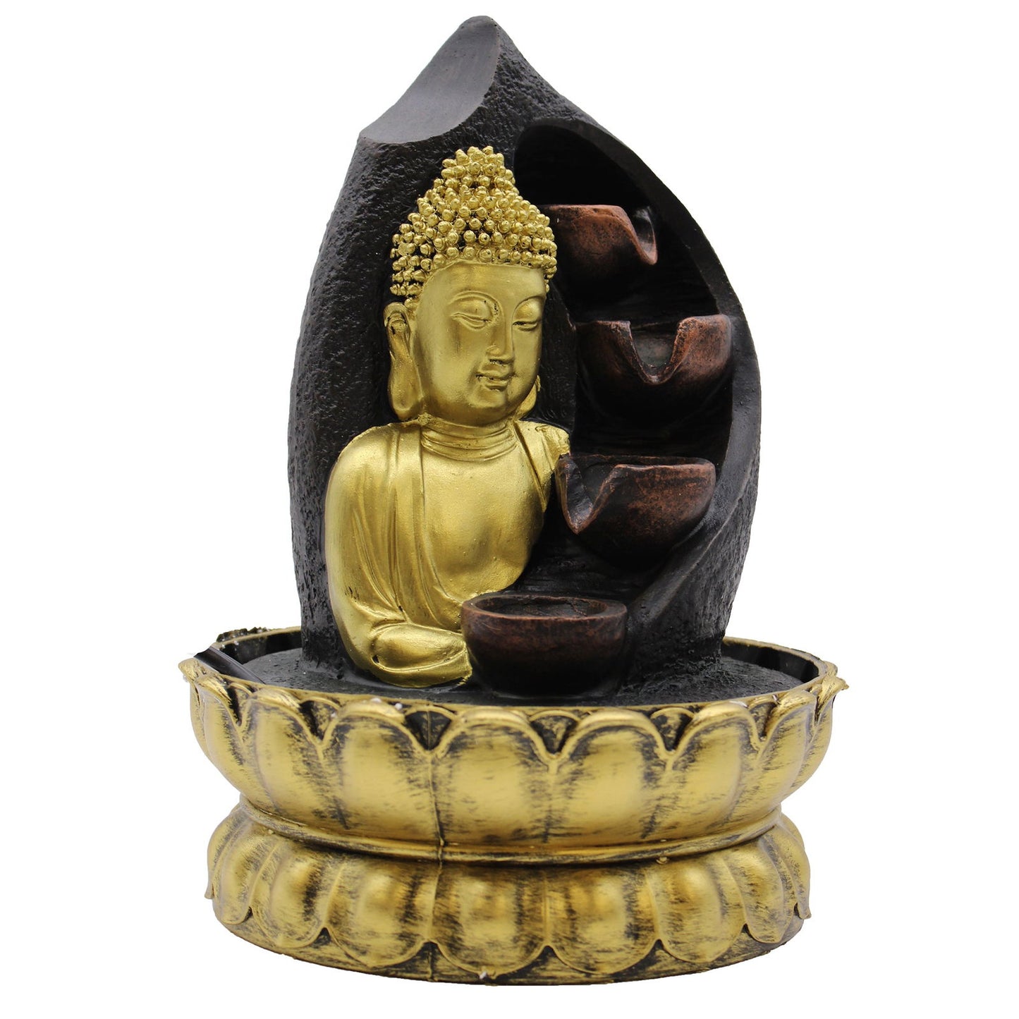 Suihkulähde  -Kultainen Buddha ja ruukut (30cm) - Kotikauppa