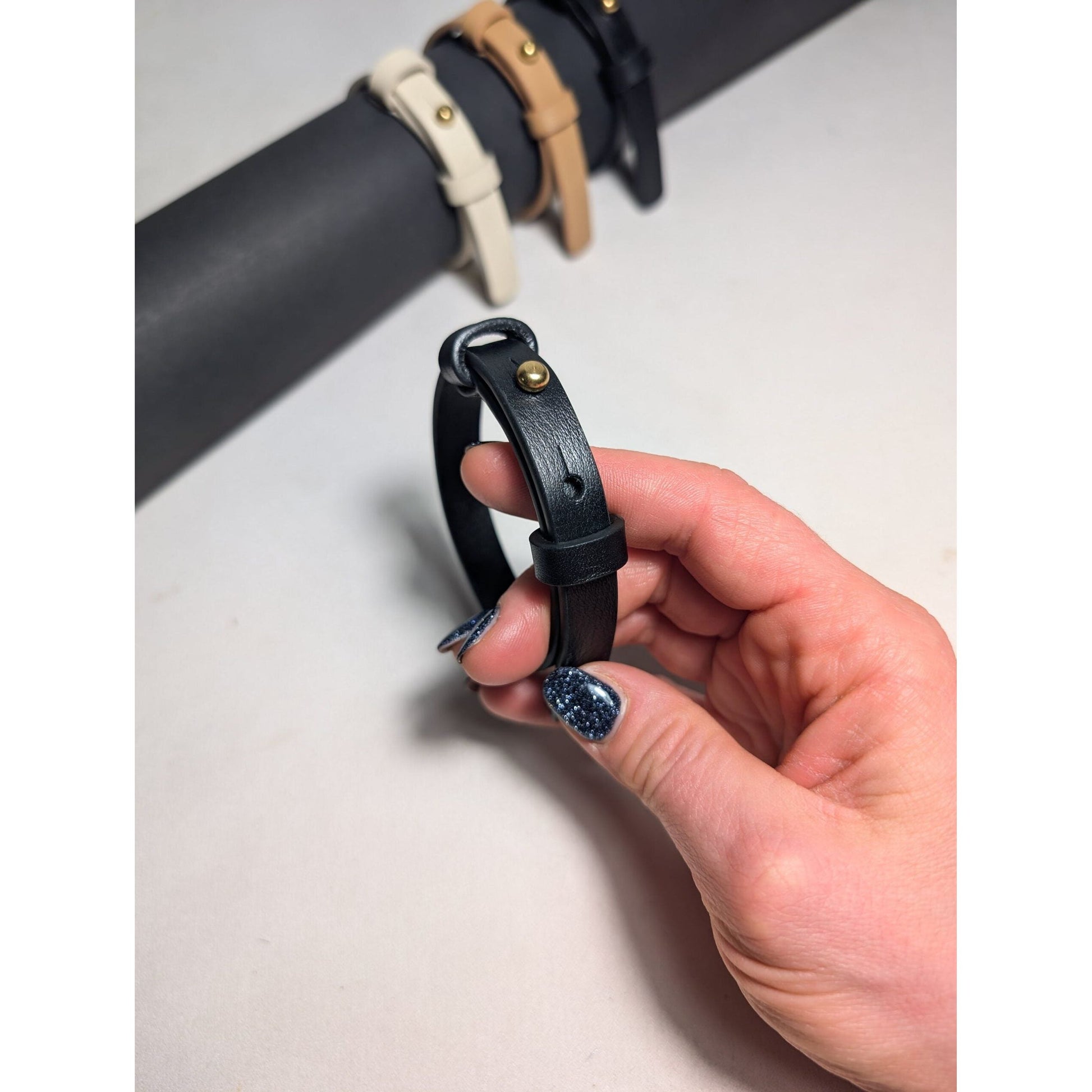 Leather Bracelet With a Brass Fastener in Black